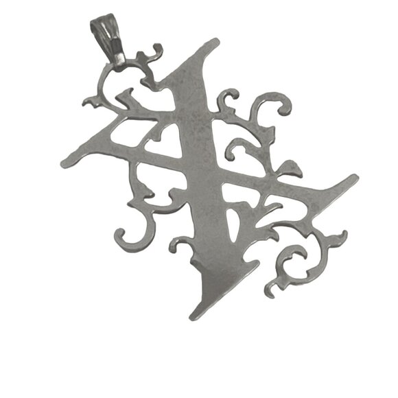 Gothic Style Initial "X" Pendant Necklace Intricate Design Silver-Tone Metal Uni - Picture 4 of 5